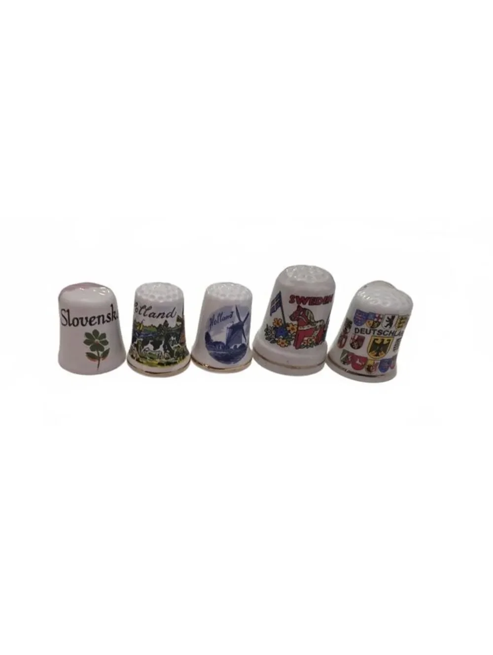 5 Vintage European Souvenir Porcelain Thimbles 2 With Cases